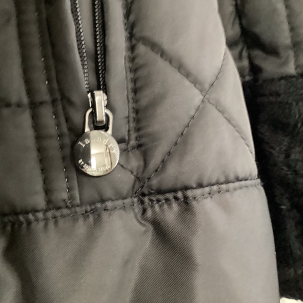 Laundry by Shelli Segal, NWOT, black, reversible faux fur/puffer, sz L, midi - Picture 8 of 11